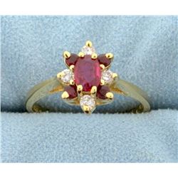 Natural Ruby and Diamond Ring in 14k Yellow Gold