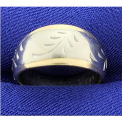 White and Yellow Gold 14k Band Ring with Leaves or Nature Design