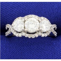 2ct TW 3 Stone Halo Diamond Engagement or Anniversary Ring in 14k White Gold