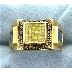 1.75ct Total Weight Fancy Blue & Yellow Diamond Ring in 14k Gold