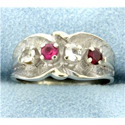 Pink Topaz, Garnet, & White Sapphire Ring in 14k White Gold