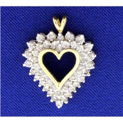 1ct Total Weight Diamond Heart Pendant in 10k Gold