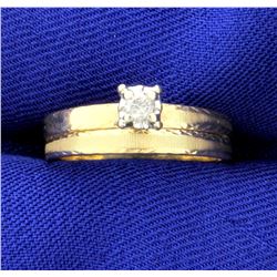 Diamond Engagement Ring and Wedding Band Set in 14k Yellow Gold