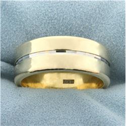 Unique 14K Yellow and White Gold Wide Wedding Band Ring