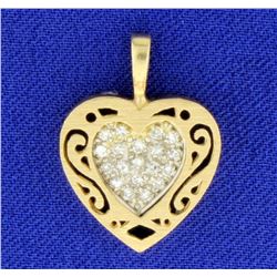 Vintage Diamond Heart Pendant in 14k Yellow and White Gold