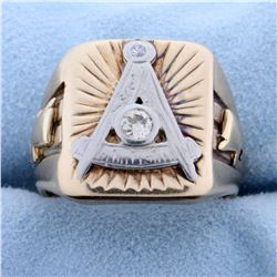 Antique Old European Cut Diamond Mason Ring in 14k Yellow Gold