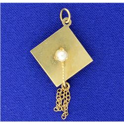 Graduation Cap Pearl Pendant in 14k Yellow Gold