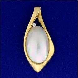 Large Mabe Pearl and Diamond Pendant or Slide in 14k Yellow Gold