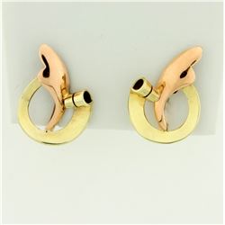 Antique Abstract Design Screw Back Earrings in 14k Yellow and Rose Gold