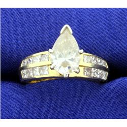 3 1/2ct TW Pear Shaped Diamond Engagement Ring in 18k Yellow Gold