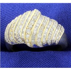 Designer 2ct TW Round and Baguette Diamond Ring in 14k Yellow Gold