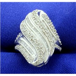 Large 1ct TW Modern Wave Design Diamond Statement Ring in 10k White Gold