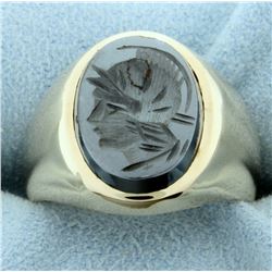 Men's Hematite Gladiator Ring in 10k Yellow Gold