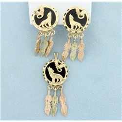 Native American Dream Catcher Pendant & Earrings Set in 10k Gold