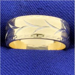 Woman's Wedding Band Ring with Etched Nature Design in 14k Yellow and White Gold