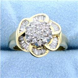 Over 2ct TW Diamond Flower Design Ring in 14k Yellow and White Gold