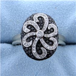 1 ct TW Black & White Diamond Designer Ring in 14k White Gold