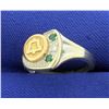 Image 2 : Vintage Illinois Bell Diamond and Emerald Ring in 10k Gold