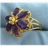 Image 2 : Large Flower Design Amethyst Statement Ring in 14k Yellow Gold