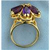 Image 3 : Large Flower Design Amethyst Statement Ring in 14k Yellow Gold