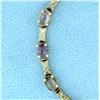 Image 2 : Diamond and Amethyst Bracelet in 14k Yellow Gold