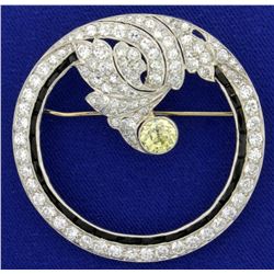 Antique Hand Crafted Fancy Yellow and White Diamond Brooch Pin in Platinum