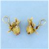 Image 3 : Antique Clip-On Diamond and Ruby Lychee or Dragon Fruit Design Earrings in 18k Yellow Gold