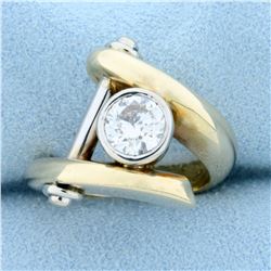 Tiffany Style Barbell Design 1ct Solitaire Diamond Ring in 14k Gold