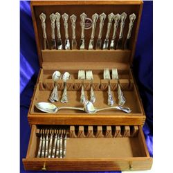 Reed and Barton Rose Cascade 59 Piece Solid Sterling Silver Flatware Set