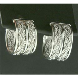 Wide Woven Style Hoop Earrings in 14k White Gold