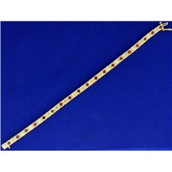 3ct Champagne Diamond and Ruby Line Tennis Bracelet in 14k Yellow Gold