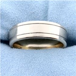 Men's 7mm Wide Wedding Band Ring with Beaded Edge in 14k White Gold
