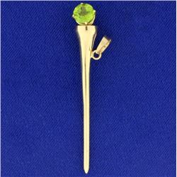 Golf Tee Pendant with Peridot Gemstone in 14k Gold