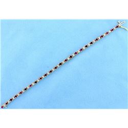 Natural Ruby and Diamond Tennis Bracelet in 14k Gold
