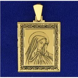 Hand Etched Virgin Mary Pendant in 18k Yellow Gold
