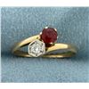 Image 1 : Natural Ruby and Diamond Ring in 14K Gold