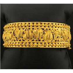 22K Yellow Gold Heavy Bangle Bracelet with Heart and Moon Design
