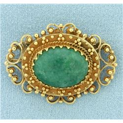 Antique Jade Pendant or Pin in 14K Yellow Gold