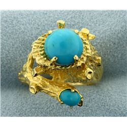 Persian Turquoise Nature Tree Design Ring in 18K Yellow Gold