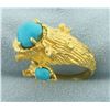 Image 2 : Persian Turquoise Nature Tree Design Ring in 18K Yellow Gold