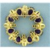 Image 2 : Designer Circle Amethyst and Diamond Pin or Pendant in 18K Yellow Gold