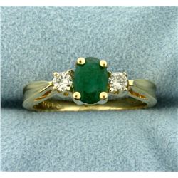 1ct Natural Emerald and Diamond Ring in 14K Yellow Gold