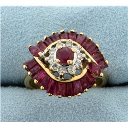 Vintage Natural Ruby and Diamond Ring in 14K Yellow Gold