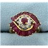 Image 1 : Vintage Natural Ruby and Diamond Ring in 14K Yellow Gold