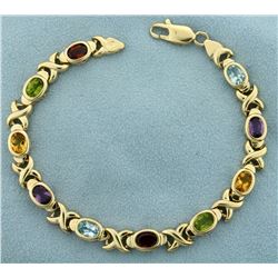 Rainbow Gemstone Gold Bracelet in 14K Yellow Gold