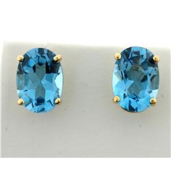 12ct TW Swiss Blue Topaz Earrings in 14K Yellow Gold