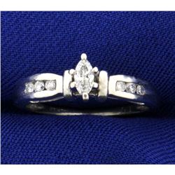 Marquise and Round Diamond Engagement Ring in 14K White Gold