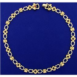 Italian Made Horseshoe and Heart Link Necklace in 14K Yellow and White Gold