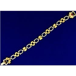 Italian Made Horseshoe and Heart Link Bracelet in 14K Yellow and White Gold