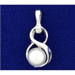 Akoya Pearl and Diamond Drop Pendant in 14K White Gold